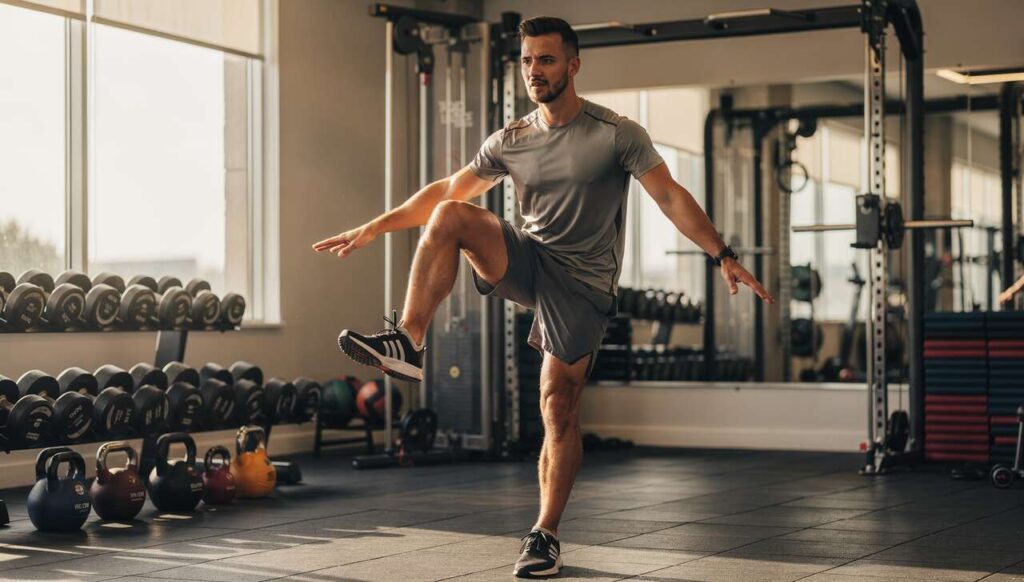 Der Balance-Test auf einem Bein, mit dem Trainer oft die allgemeine Fitness einschätzen